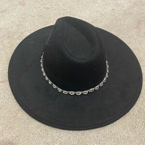 Never worn black hat with rhinestone trim!